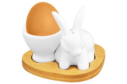 Подставка п/яйцо 9,5*8*8 см "Белый кролик" + солонка на дерев. подставке