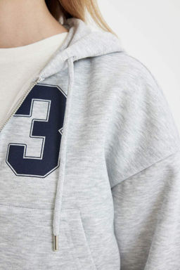 Крутой кардиган из плотной ткани с капюшоном и принтом оверсайз - Defacto фото 5