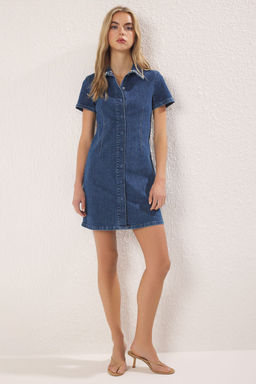 Trendyolmilla Mavi Tasl? Mini Denim Gomlek Elbise TWOSS25EL00755  фото 2