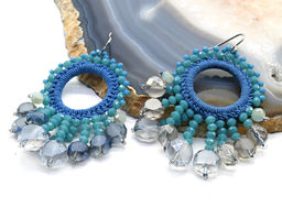 Серьги ручной работы с цирконами в оплетении цв.синий