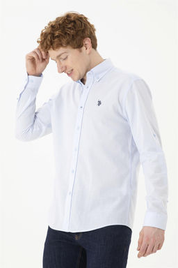 U. S. Polo Assn / Мужская льняная рубашка голубая базовая рубашка - U.s. polo assn фото 3