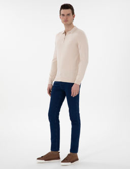 Bej Slim Fit Fermuarl_ Polo Yaka Basic Triko Kazak - Pierre cardin фото 4