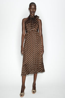 VESTIDO MIDI LUNARES LAZO / Marr?n / Crudo