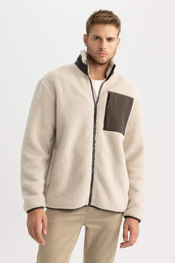 Плюшевое пальто унисекс с воротником-стойкой на молнии - Defacto фото 7