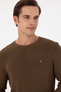 Erkek Slim Fit Bisiklet Yaka Haki Basic Kazak - U.s. polo assn фото 2