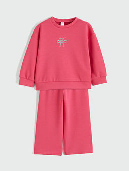 Bask?l? K?z ?ocuk Soft Touch Sweatshirt ve E?ofman Alt?