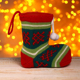 Конфетница «Сапожок», вязаный носок, с помпонами