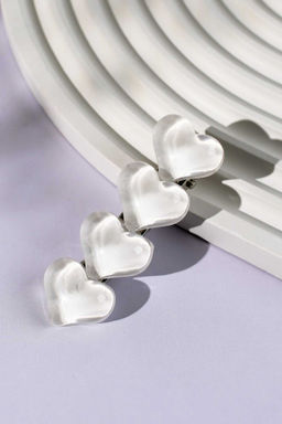 Заколка для волос зажим, арт. 71791 / 10 СЕРДЕЧКИ (в наборе: 1шт., 6 см, черный металл, эпоксидная смола, цвет: белый, подложка из мелованного картона + ПЭТ-пакет с европодвесом)