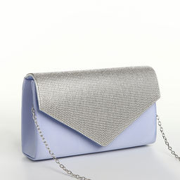 Сумка-клатч женская вечерняя на магните, на длинной цепочке, комбинированная, голубая/серебристая