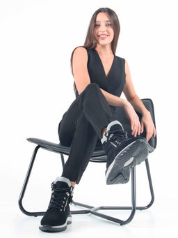 Ботинки 261.uno2bl. черный серый замша/Байка