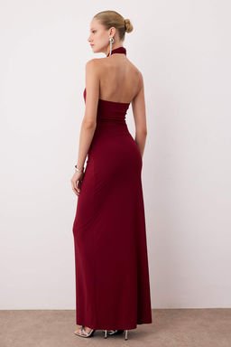 TRENDYOLMILLA Kahverengi Akseuar Detayl? Orme Uzun S?k Abiye Elbise TPRSS25AE00014 фото 9