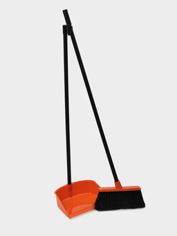 Щётка для пола с совком «Ленивка», 19,5×25×90 см, оранжевая