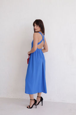 Платье с перекрещенными бретелями тёмно-голубое - Martichelli фото 6