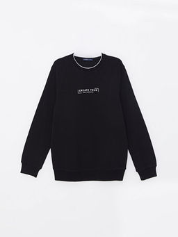 Bisiklet Yaka Uzun Kollu Bask?l? Erkek Sweatshirt