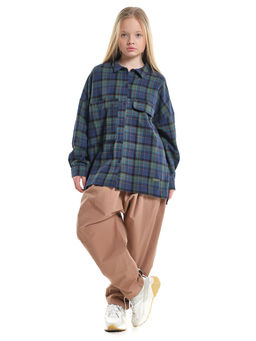 Рубашка оверсайз в клетку детская универсальная UD 8081 зеленая клетка - Mini maxi фото 6