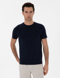 Lacivert Slim Fit Bisiklet Yaka %100 Pamuk Basic T-shirt