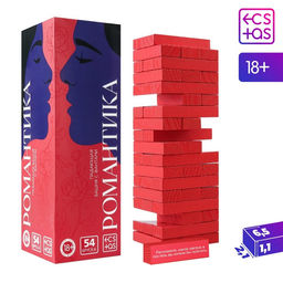 Падающая башня для пар Романтика, с фантами, 54 бруска, 18+