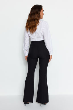 Siyah Flare Ispanyol Paca Yuksek Bel Bootcut Dokuma Kumas Pantolon TWOAW20PL0094