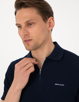 Lacivert Slim Fit _rme Dokulu Polo Yaka Ti__rt