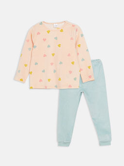 Bisiklet Yaka Bask?l? Uzun Kollu K?z ?ocuk Pijama Tak?m?