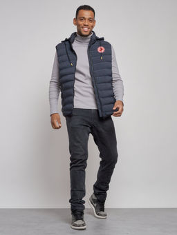 Жилетка мужская утепленная с капюшоном темно-синего цвета 886TS - YUNDA фото 12