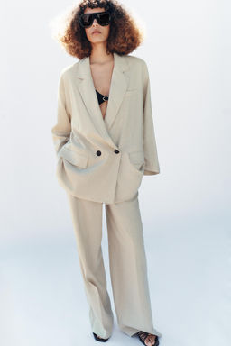 BLAZER CRUZADA CON LINO / Beige claro - Zara фото 3