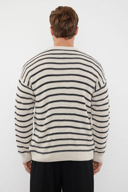 TRENDYOL MAN Lacivert Casual Unisex Oversize Bisiklet Yaka Cizgili Triko Kazak TMNAW25KZ00025 - Trendyolmilla фото 11