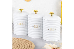 Набор 3 банок для сыпучих продуктов 1 л 10,5*10,5*16 см Tea, coffee, sugar с крышк.с сил.упл.,белы