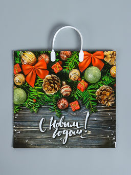 Цена за 10 шт. Пакет новогодний «Рождественские бантики», полиэтиленовый с пластиковой ручкой, 38×35 см