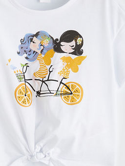 Bisiklet Yaka Bask?l? K?z ?ocuk Ti??rt