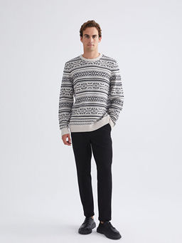 Bisiklet Yaka Desenli Erkek Triko Kazak