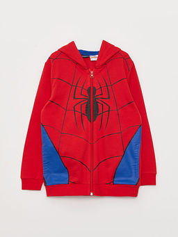 Kap??onlu Spiderman Bask?l? Uzun Kollu Erkek ?ocuk Fermuarl? Sweatshirt