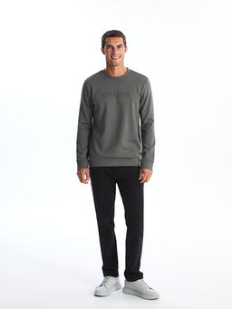 Bisiklet Yaka Uzun Kollu Bask?l? Erkek Sweatshirt