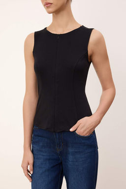 Wardrobe Essentials-Siyah Fitted/Vucuda Oturan Fermuarl? Kolsuz Interlok Orme Bluz TWOSS26BZ00012