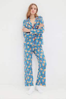 Trendyolmilla Mavi %100 Pamuklu Y?lbas? Temal? Orme Pijama Tak?m? THMAW22PT1204  фото 7