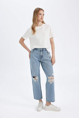 Рваные джинсовые брюки бойфренда длиной до щиколотки с нормальной талией и потертостями - Defacto фото 5