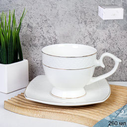 Чайная пара 2 предмета 260 мл на ножке / GA1-12G /уп 48/ костяной фарфор в подарочной упаковке