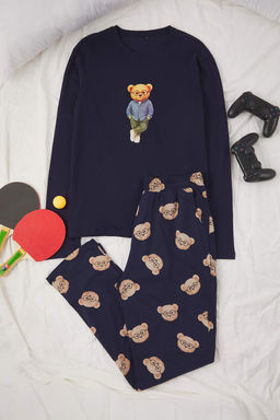 Yesil Regular Fit Ay?c?k Bask?l? %100 Pamuk Orme Pijama Tak?m? - Trendyolmilla фото 4