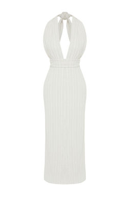 Plaj Giyim Ekru Dokuma S?rt Dekolteli Maxi Elbise TBESS24EL00096