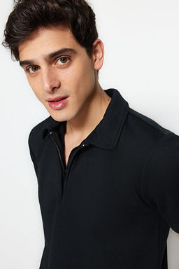 Siyah Regular/Normal Kesim Pike Fermuarl_ Polo Yaka T-Shirt TMNSS23PO00019 - Trendyolmilla фото 2