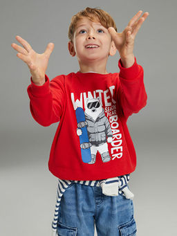 Bask?l? Erkek ?ocuk Kal?n Sweatshirt