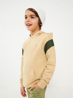 Kap??onlu Bask?l? Uzun Kollu Erkek ?ocuk Sweatshirt