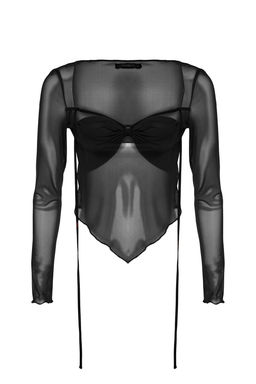 Trendyolmilla Siyah Cut Out/Pencere Detayl? Tul Bluz TPRAW24BZ00003