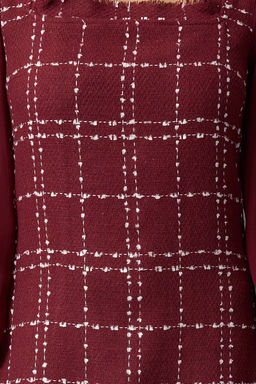 Bordo Ekose / Kareli Mini Dokuma Elbise TWOAW21EL0532