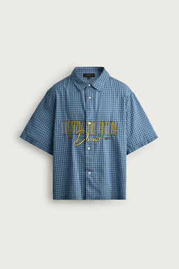 CAMISA RELAXED FIT CUADROS CREMALLERA / Azul