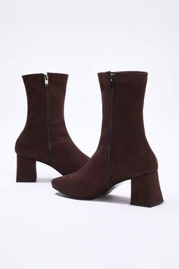 Kahverengi Strec Fermuarl? Kad?n 7 cm Blok Topuklu Bot TAKAW26BO00002