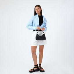 Сумка женская багет на молнии, 24×13.5×15.5 см, чёрная