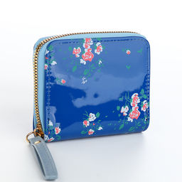 Кошелёк женский на молнии с ремешком, лакированный, синий