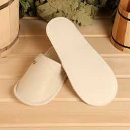 Тапочки для бани с непромокаемой, нескользящей подошвой, белые, войлок - Добропаровъ фото 2