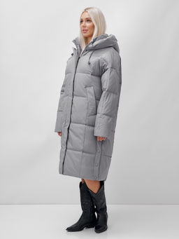 Пальто летучая мышь женское с капюшоном зимнее серого цвета 9619Sr - Mtforce фото 16
